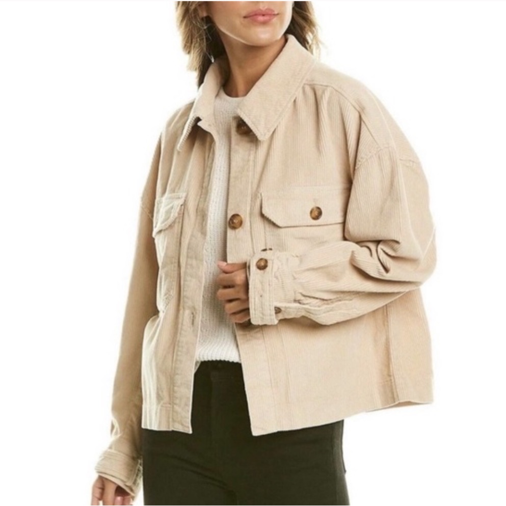 Avec Les Filles Creamy Beige Cordury Oversized Cropped Jacket